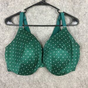 Cacique Bra 40F Lightly Lined Full Coverage Green Polka Dot Satin Underwire